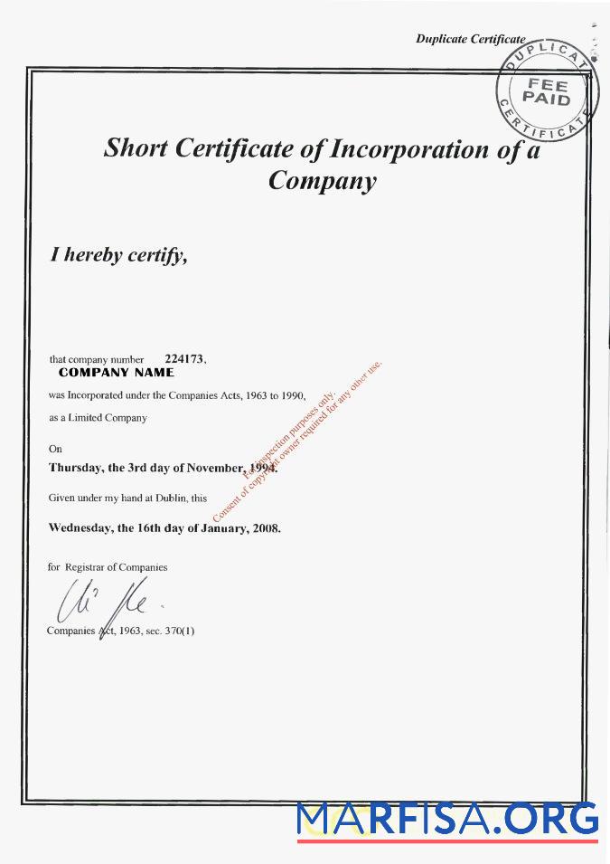 Realistic Ireland Certificate of Incorporation template
